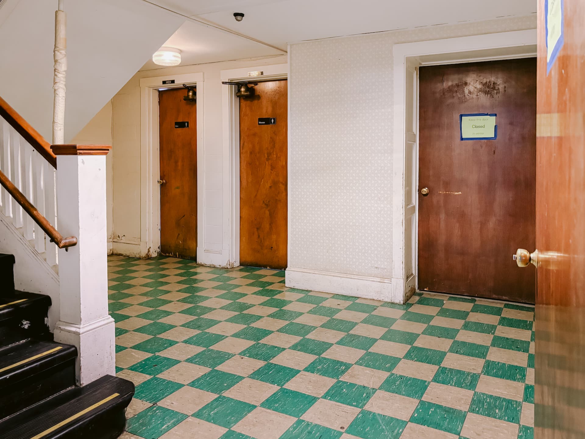 Current downstairs restroom corridor condition